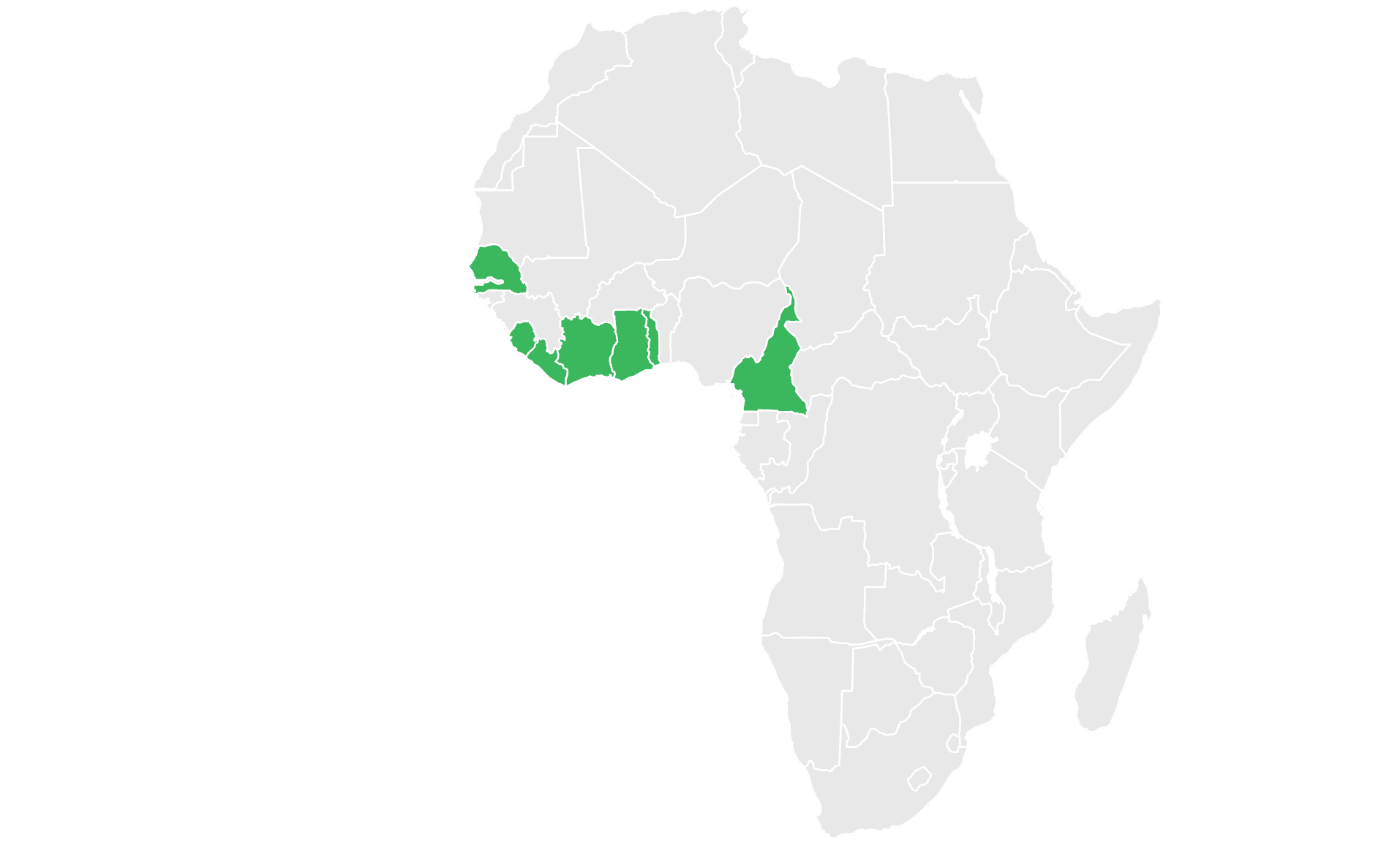 Map of Africa showing Hala-Gh's presence